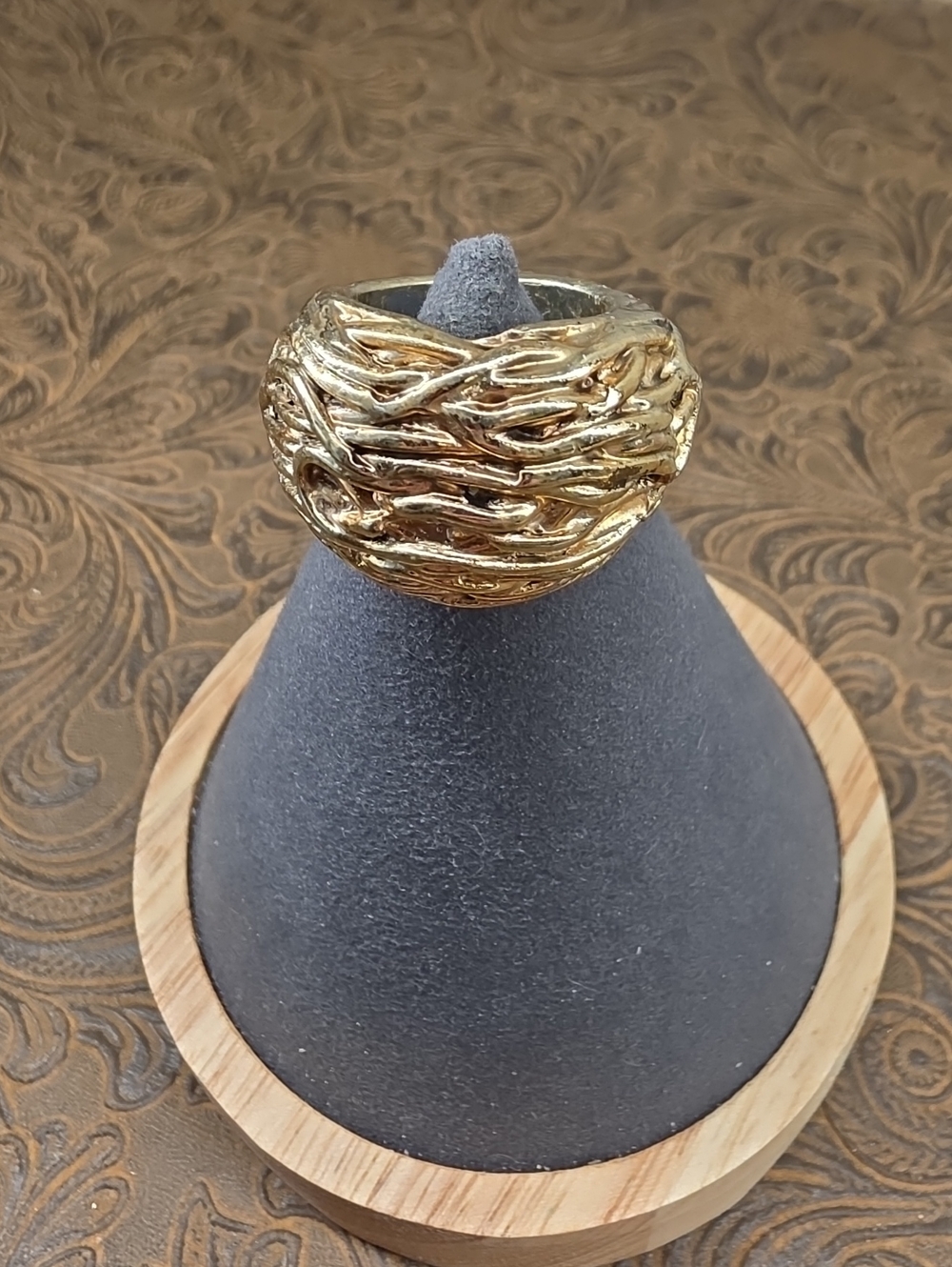 Vintage Gold Intertwined Textured Nest Weaved Bold Statement Ring